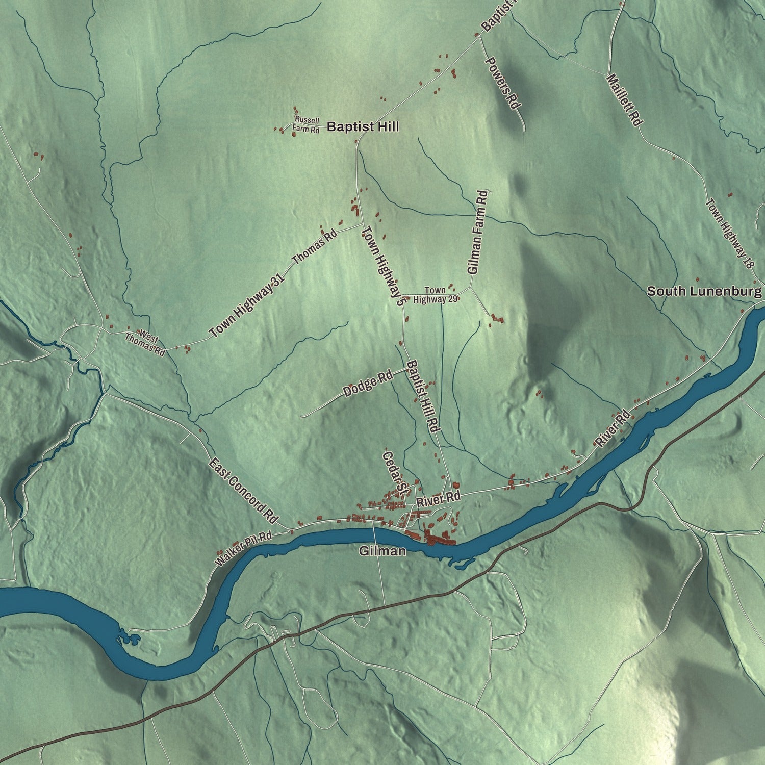 Street and neighborhood detail from the Lunenburg, Vermont map
