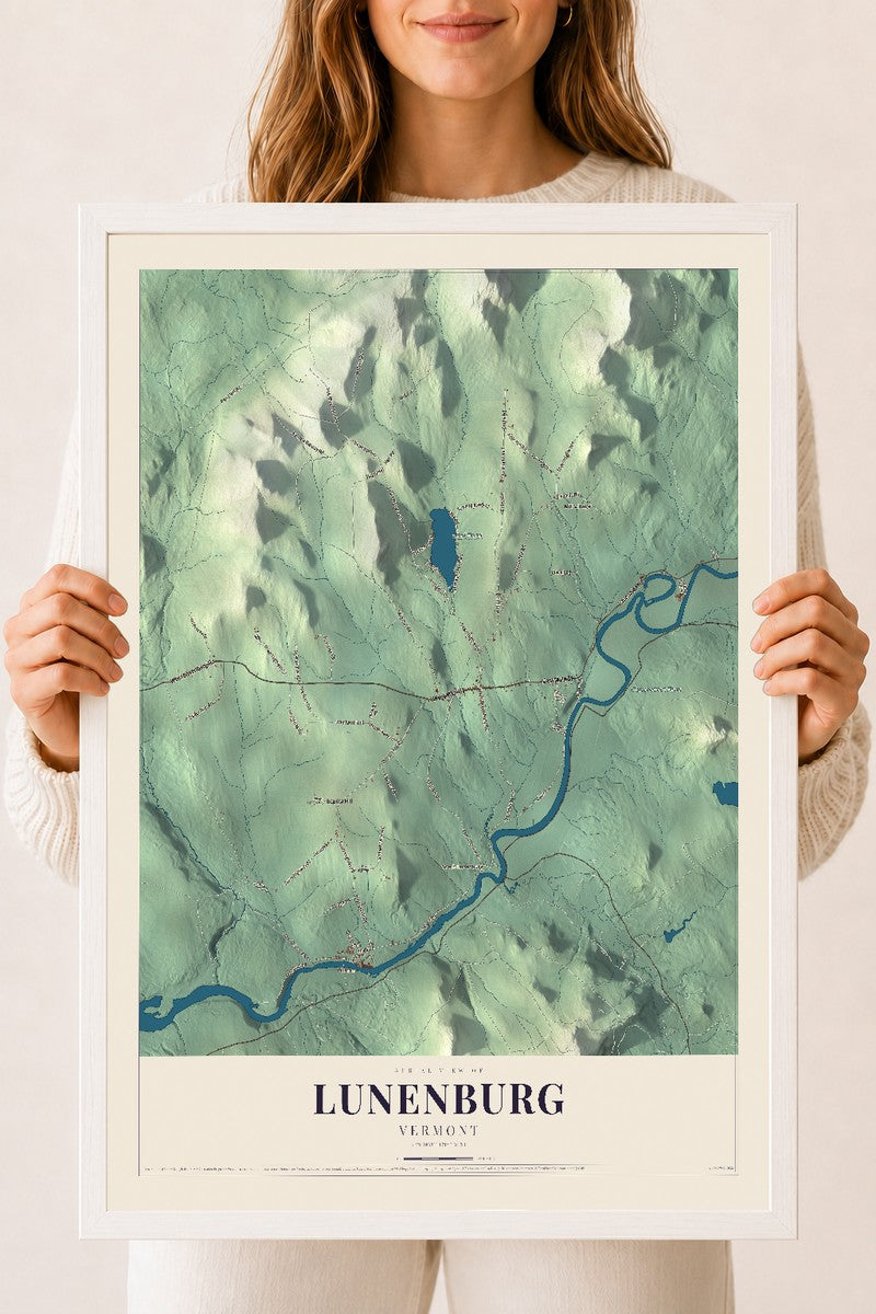 Lunenburg, Vermont map print - 18 x 24 white Ayous wood frame