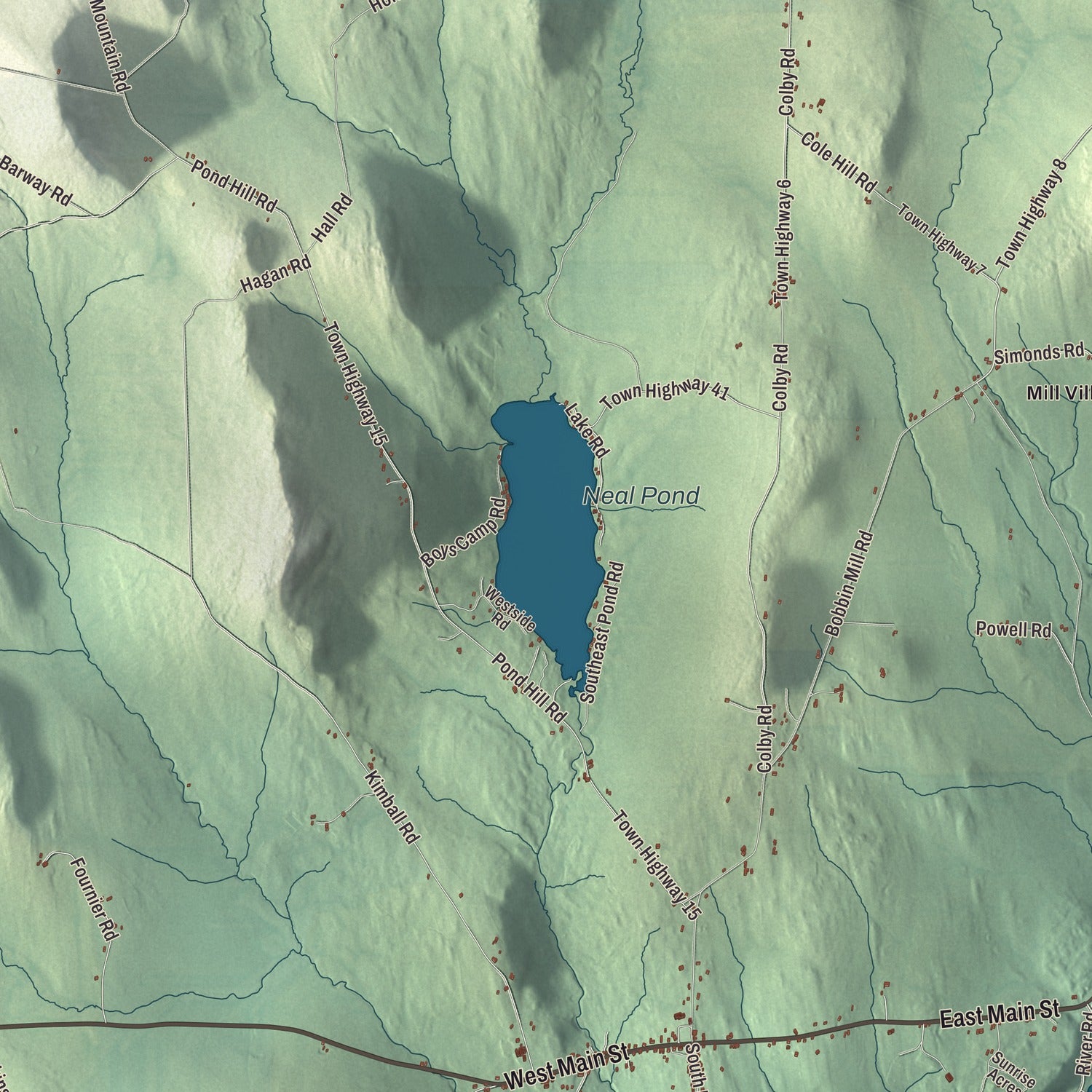 Terrain and local geography detail from the Lunenburg, Vermont map