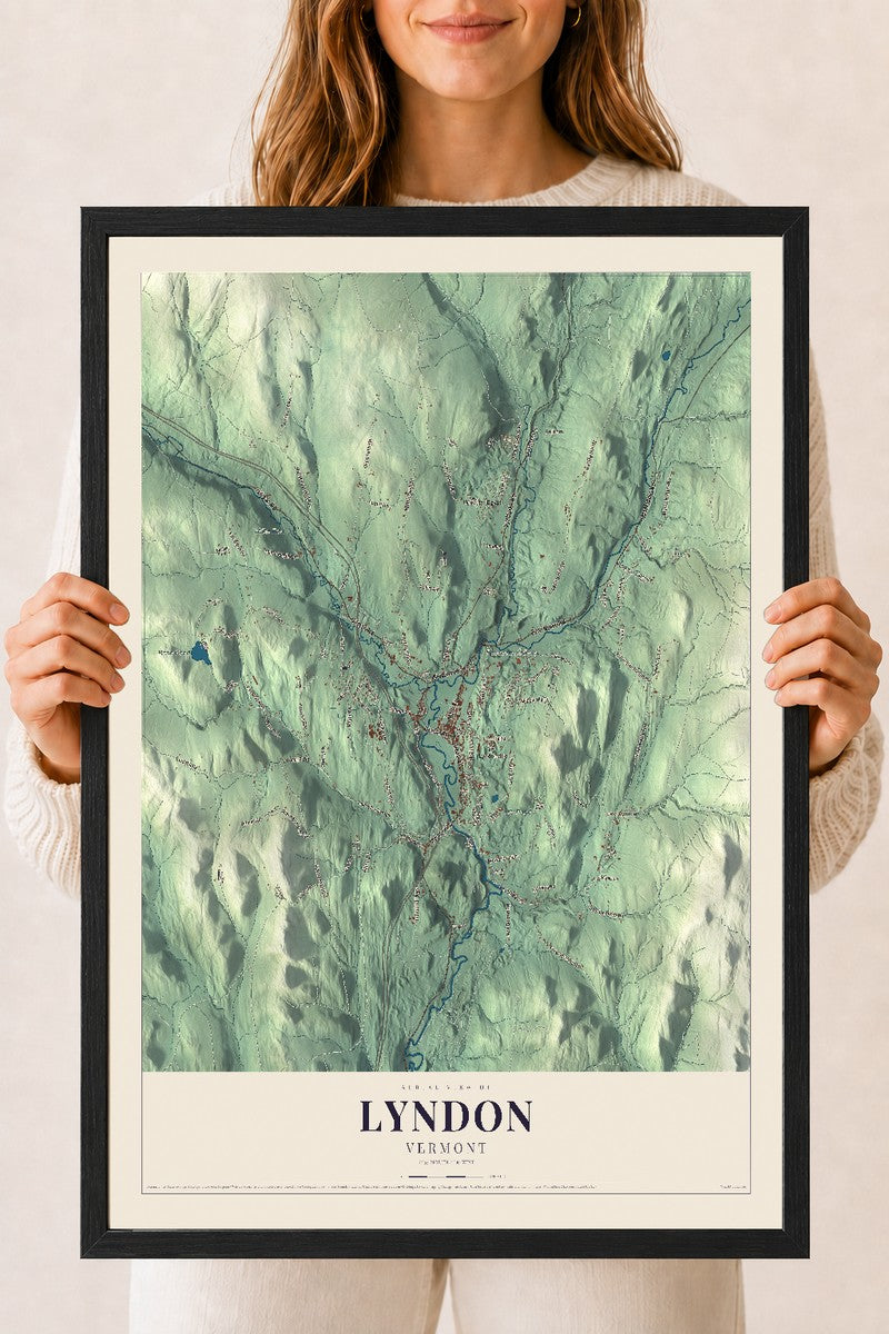 Lyndon, Vermont map print - 18 x 24 black Ayous wood frame