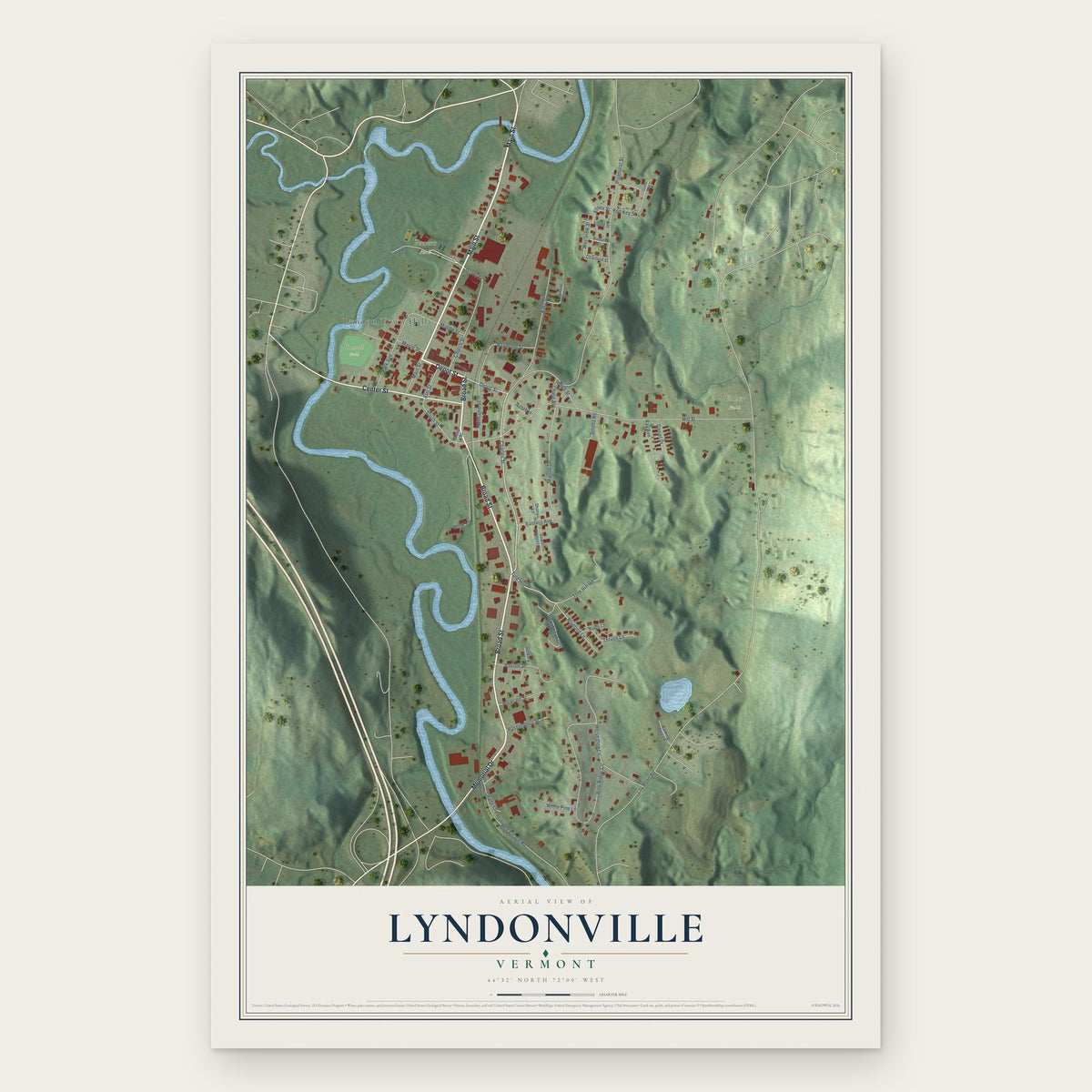 Lyndonville, Vermont map print, the full design