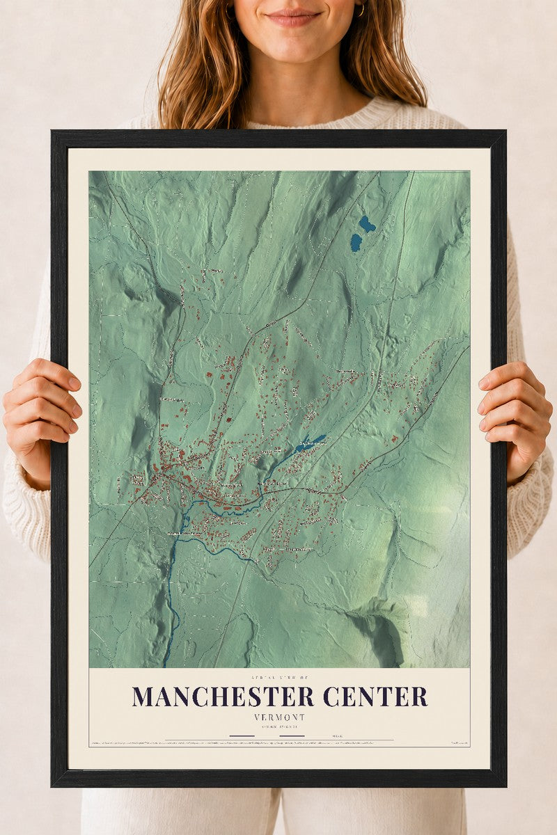Manchester Center, Vermont map print - 18 x 24 black Ayous wood frame