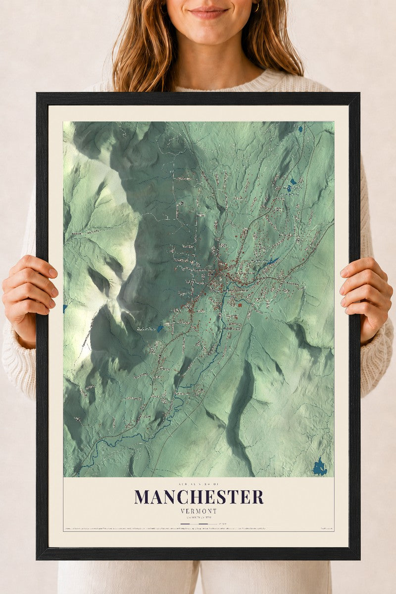 Manchester, Vermont map print - 18 x 24 black Ayous wood frame