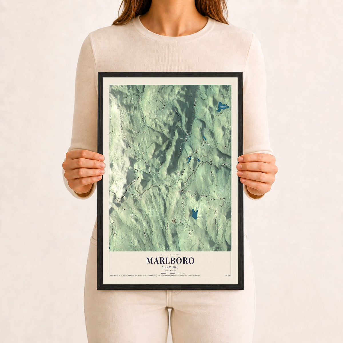 Marlboro, Vermont map print - 12 x 18 black Ayous wood frame