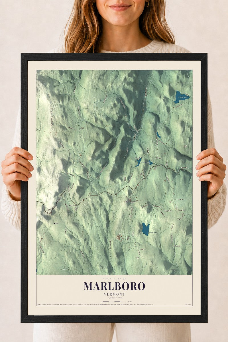 Marlboro, Vermont map print - 18 x 24 black Ayous wood frame