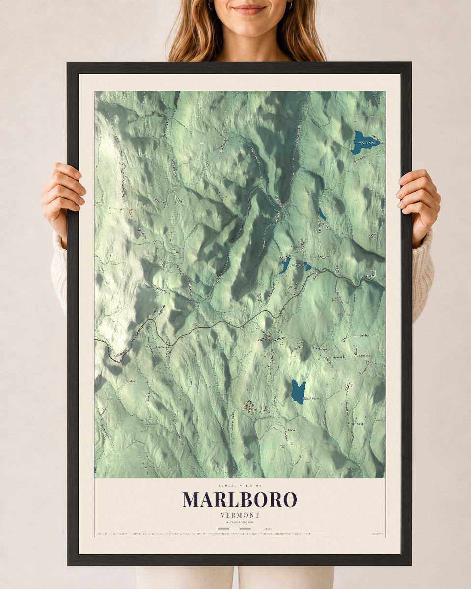 Marlboro, Vermont map print - 24 x 36 black Ayous wood frame