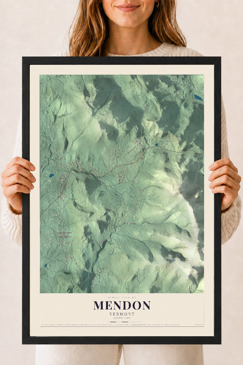 Mendon, Vermont map print - 18 x 24 black Ayous wood frame