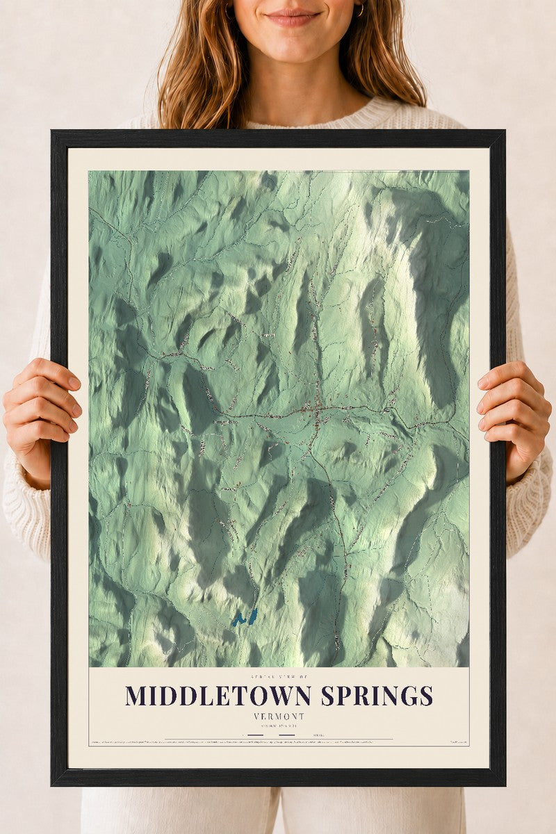 Middletown Springs, Vermont map print - 18 x 24 black Ayous wood frame