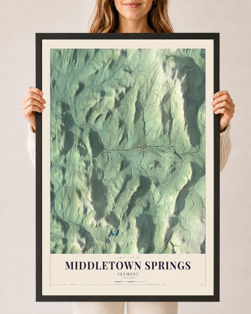 Middletown Springs, Vermont map print - 24 x 36 black Ayous wood frame