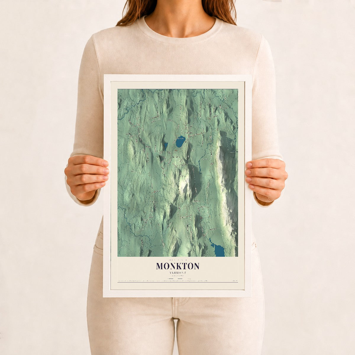 Monkton, Vermont map print - 12 x 18 white Ayous wood frame