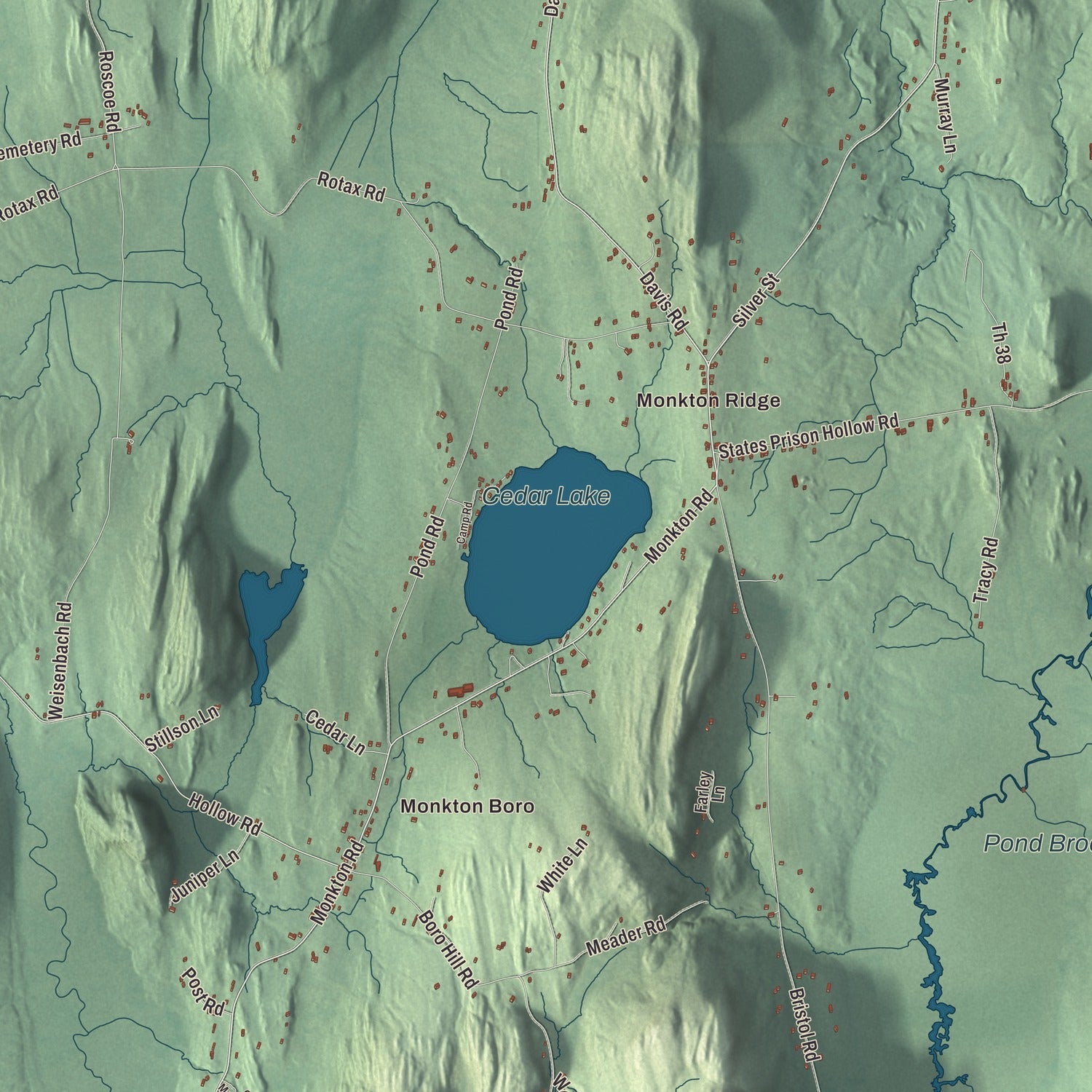 Terrain and local geography detail from the Monkton, Vermont map