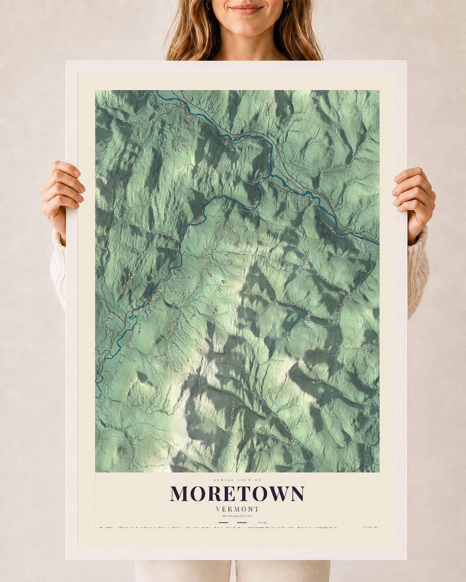 Moretown, Vermont map print - 24 x 36 white Ayous wood frame