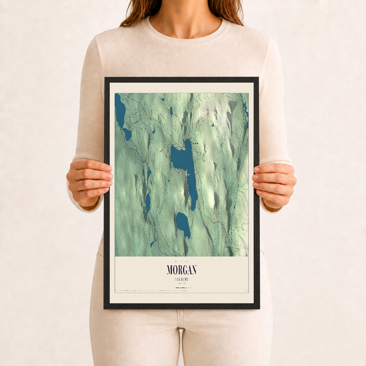 Morgan, Vermont map print - 12 x 18 black Ayous wood frame