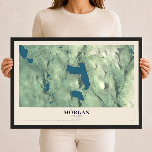 Map of Morgan, Vermont, 12 x 18 inch print in a black wood frame