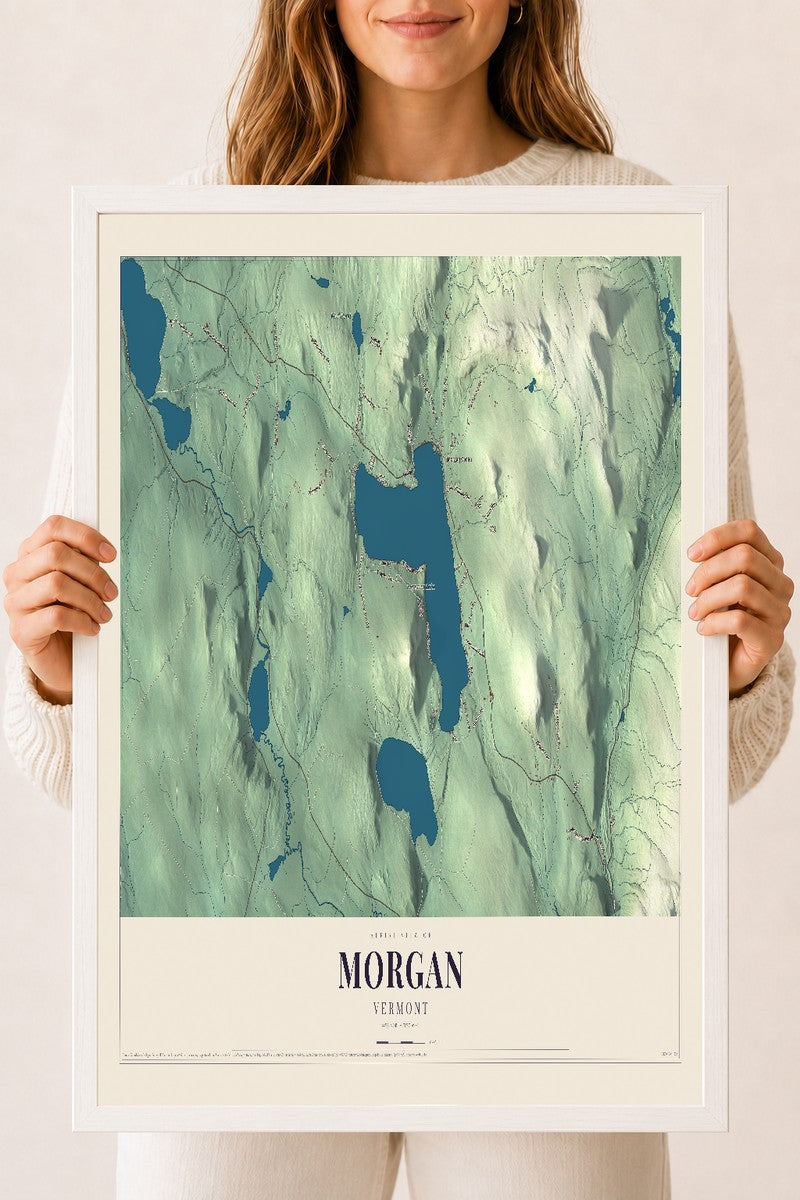 Morgan, Vermont map print - 18 x 24 white Ayous wood frame