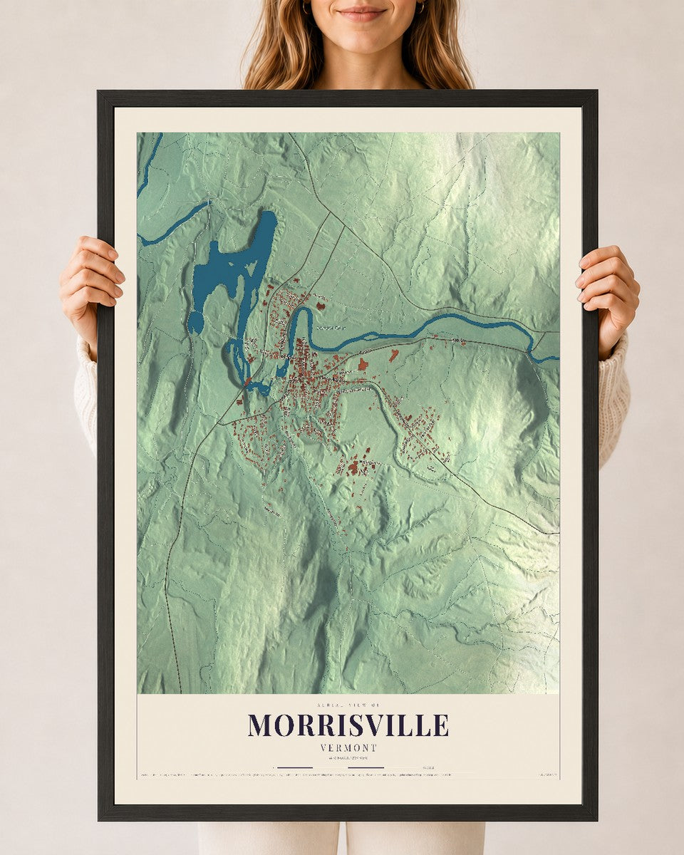 Morrisville, Vermont map print - 24 x 36 black Ayous wood frame