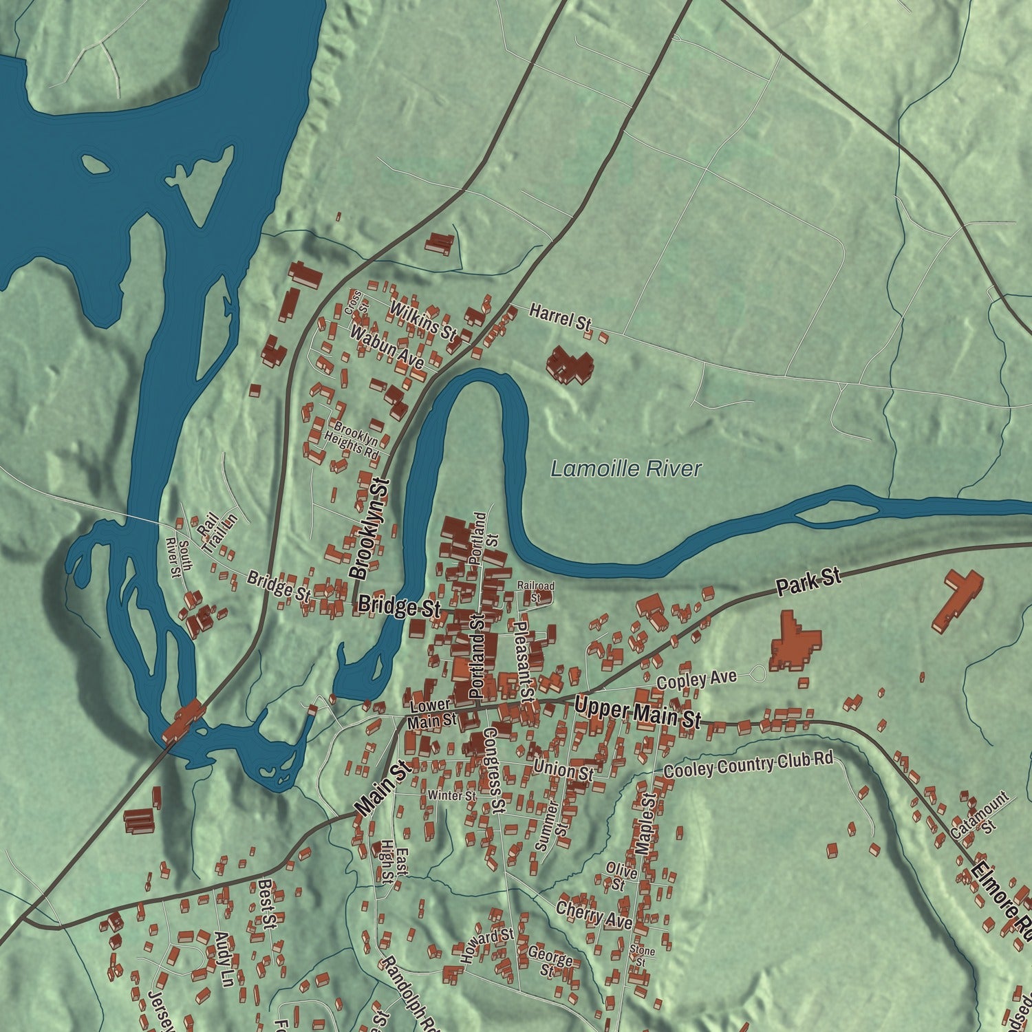 Terrain and local geography detail from the Morrisville, Vermont map