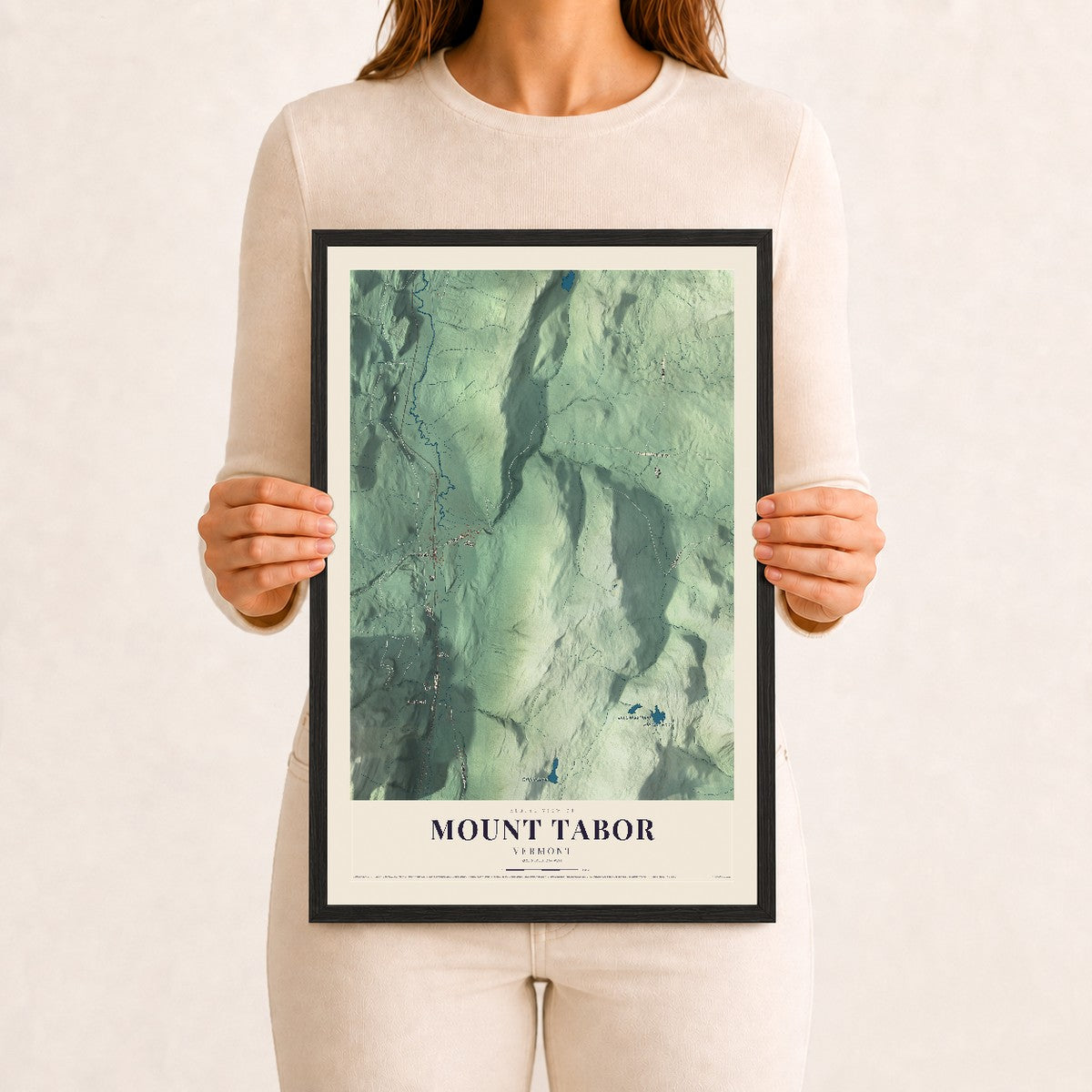 Mount Tabor, Vermont map print - 12 x 18 black Ayous wood frame