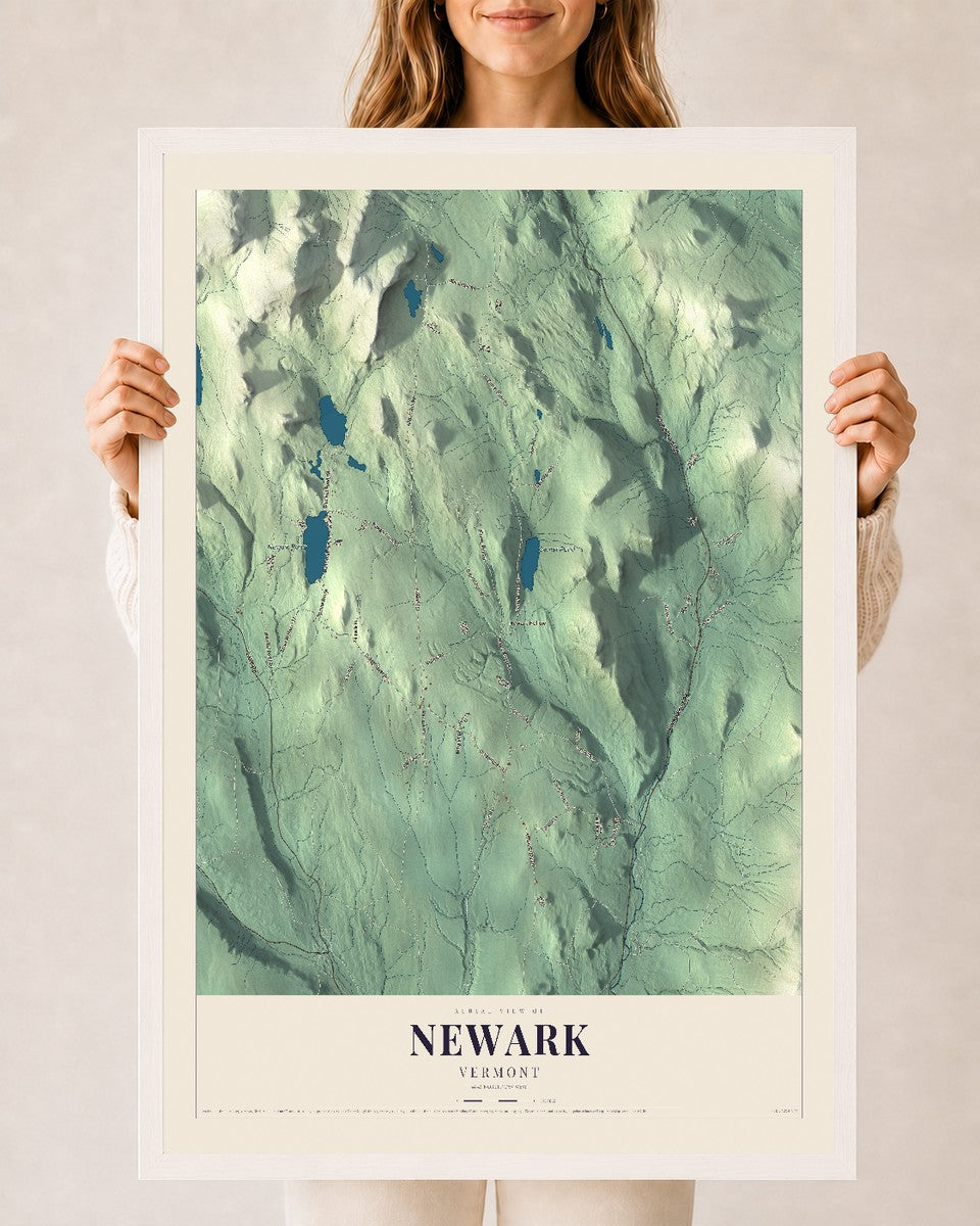 Newark, Vermont map print - 24 x 36 white Ayous wood frame