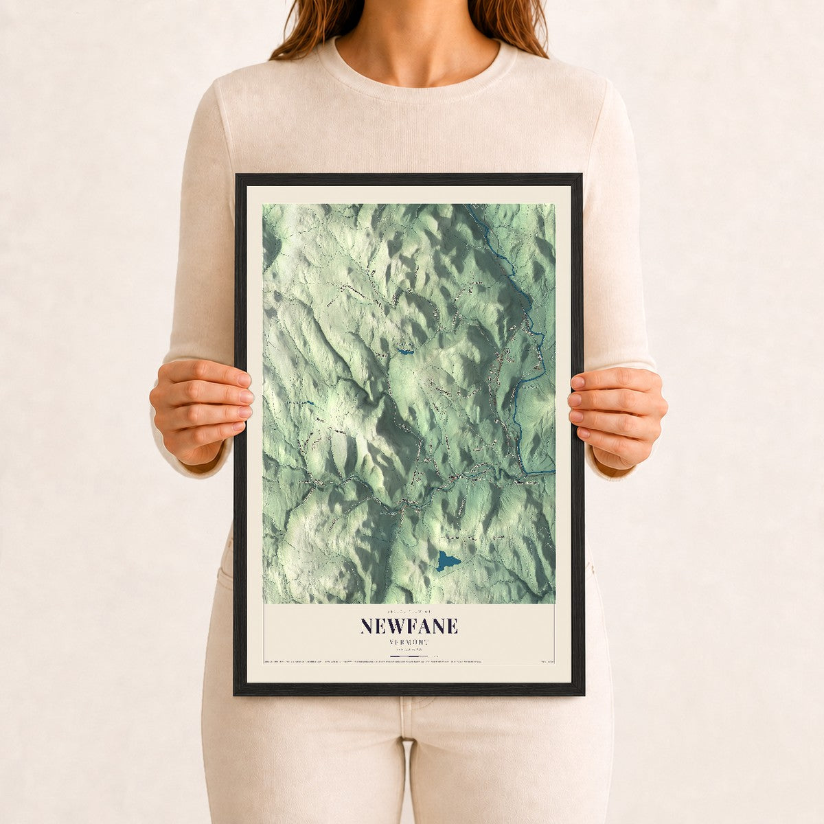 Newfane, Vermont map print - 12 x 18 black Ayous wood frame