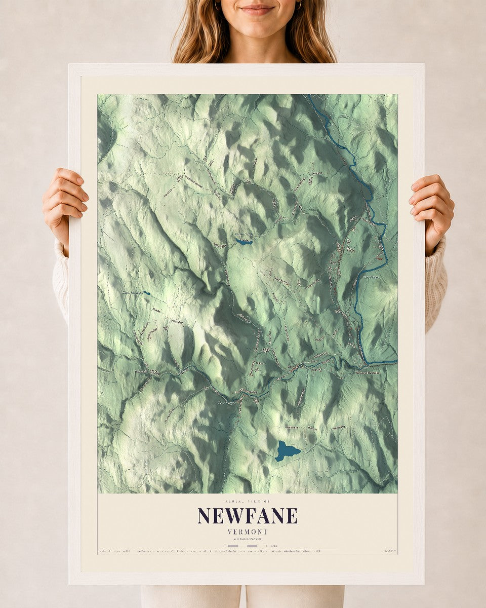 Newfane, Vermont map print - 24 x 36 white Ayous wood frame