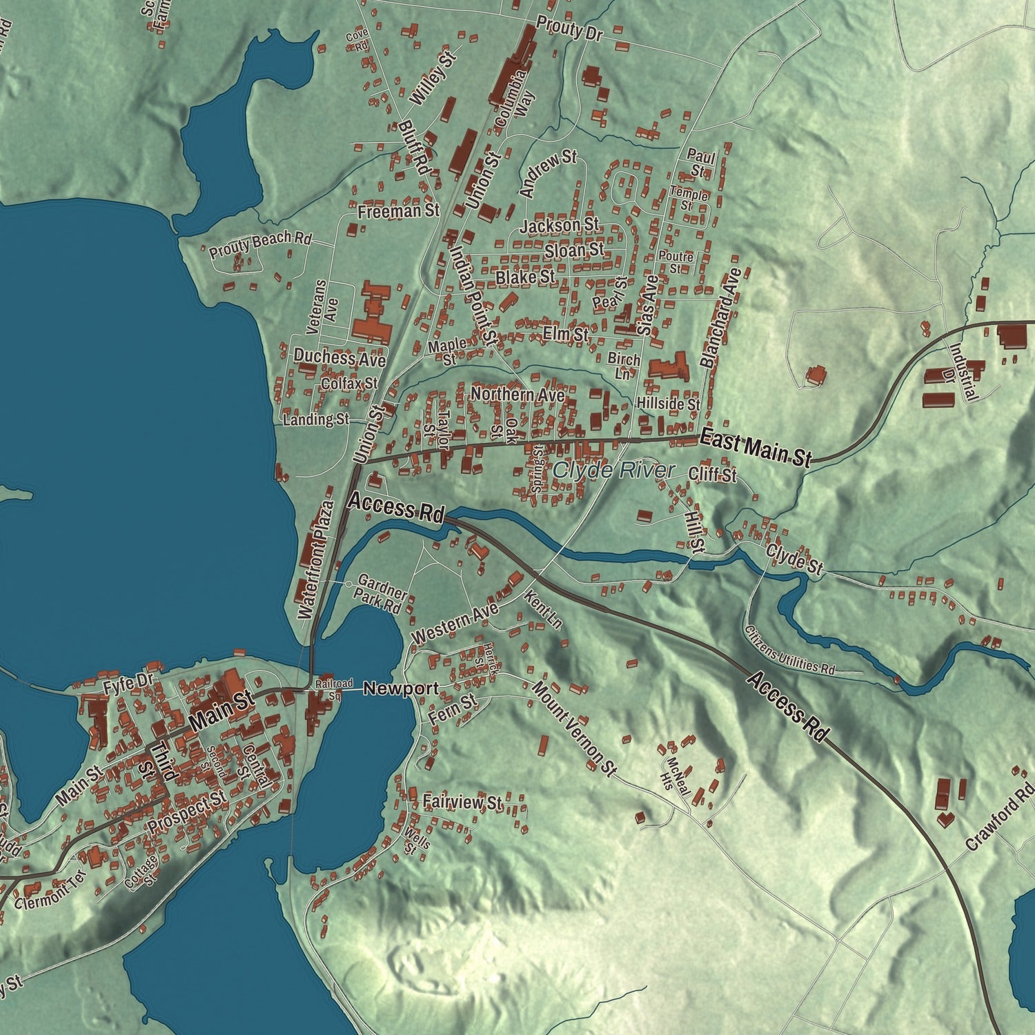 Terrain and local geography detail from the Newport Town, Vermont map