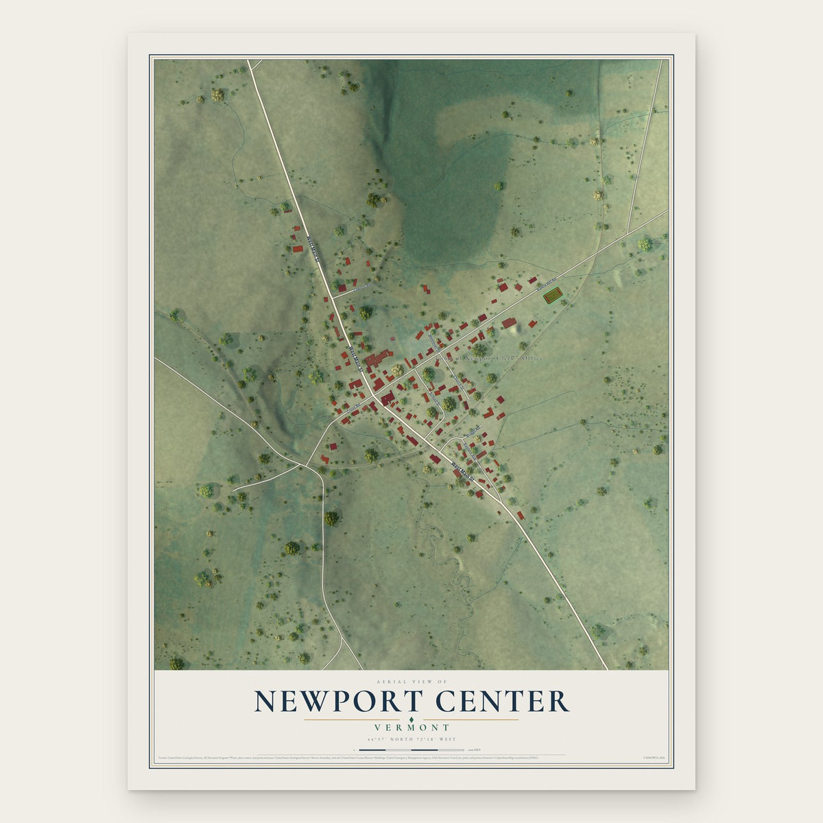 Newport Center, Vermont map print, the full design