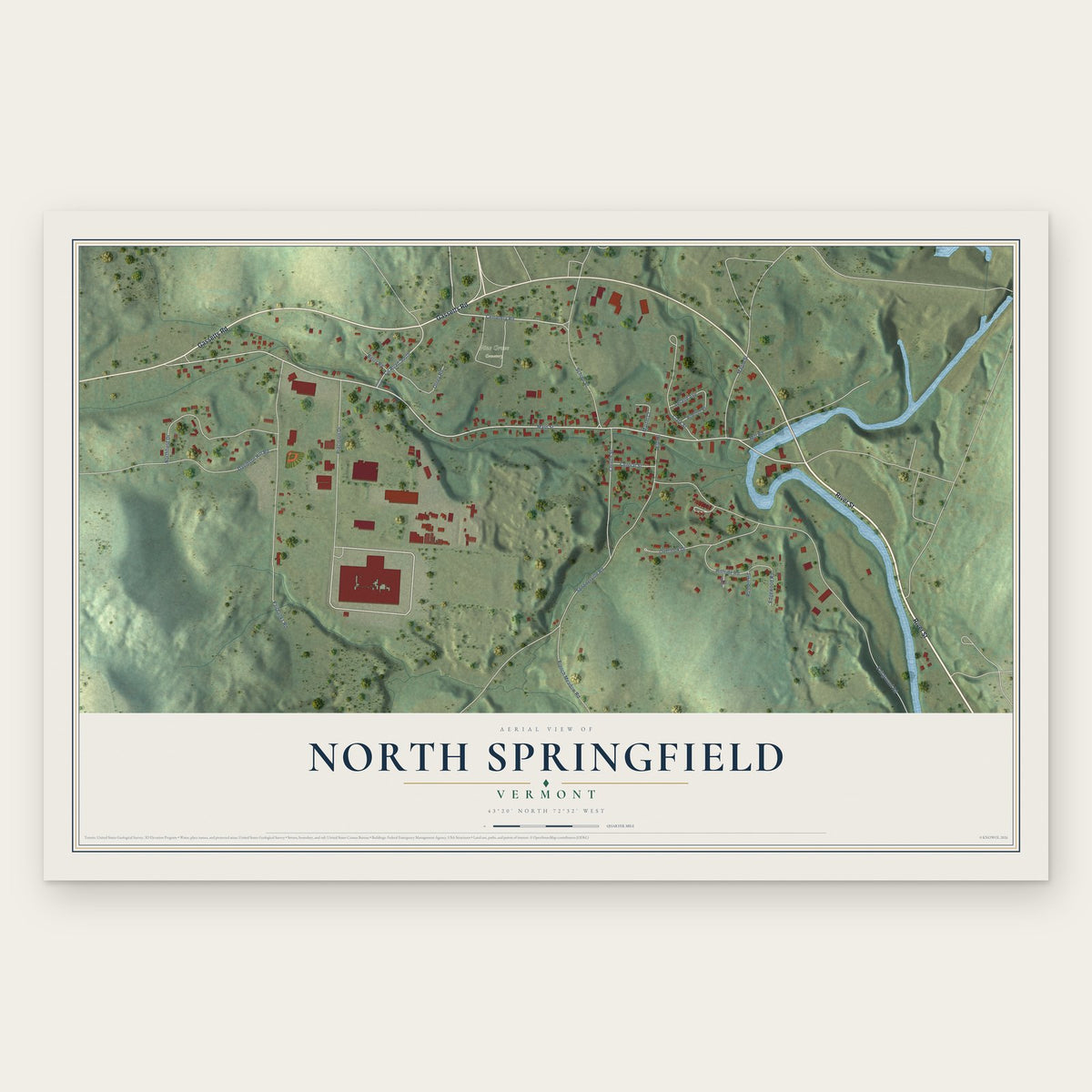 North Springfield, Vermont map print, the full design