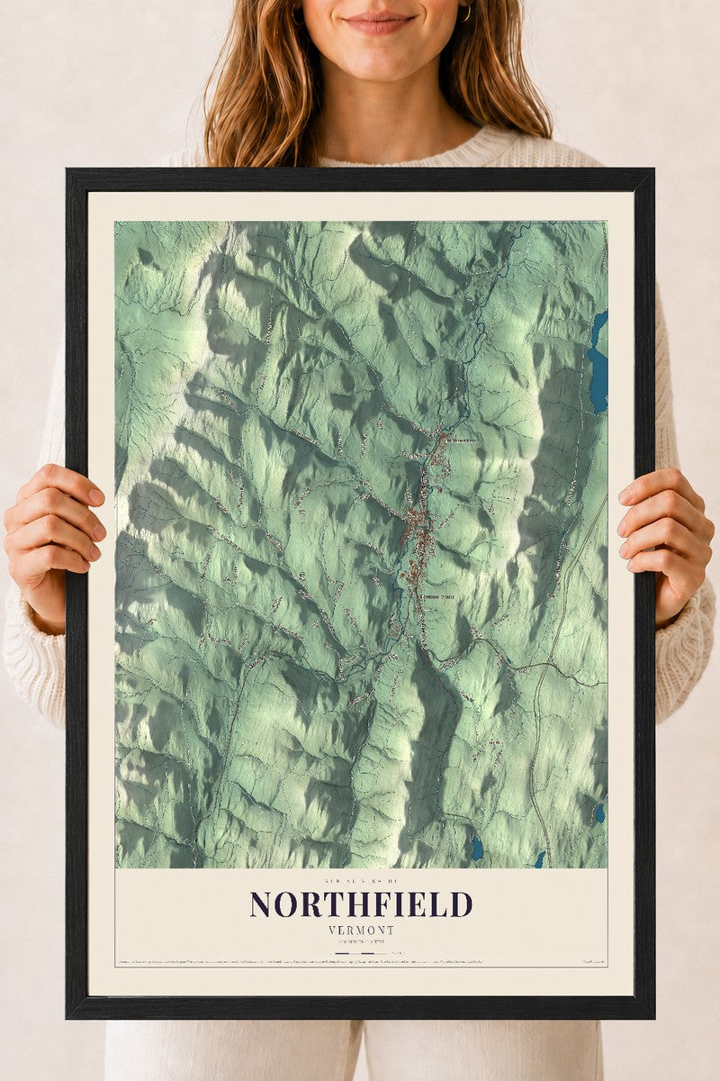 Northfield, Vermont map print - 18 x 24 black Ayous wood frame