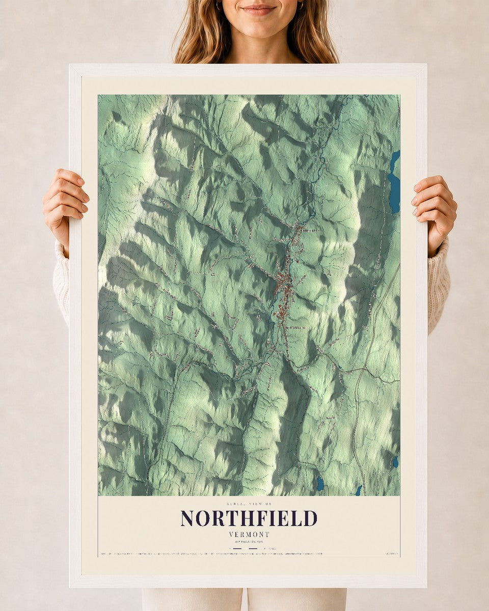 Northfield, Vermont map print - 24 x 36 white Ayous wood frame