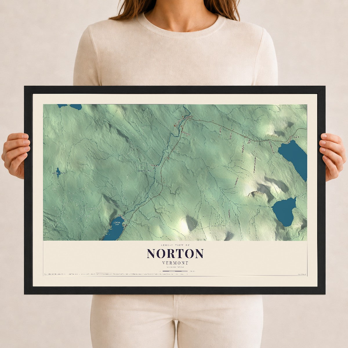 Map of Norton, Vermont, 12 x 18 inch print in a black wood frame