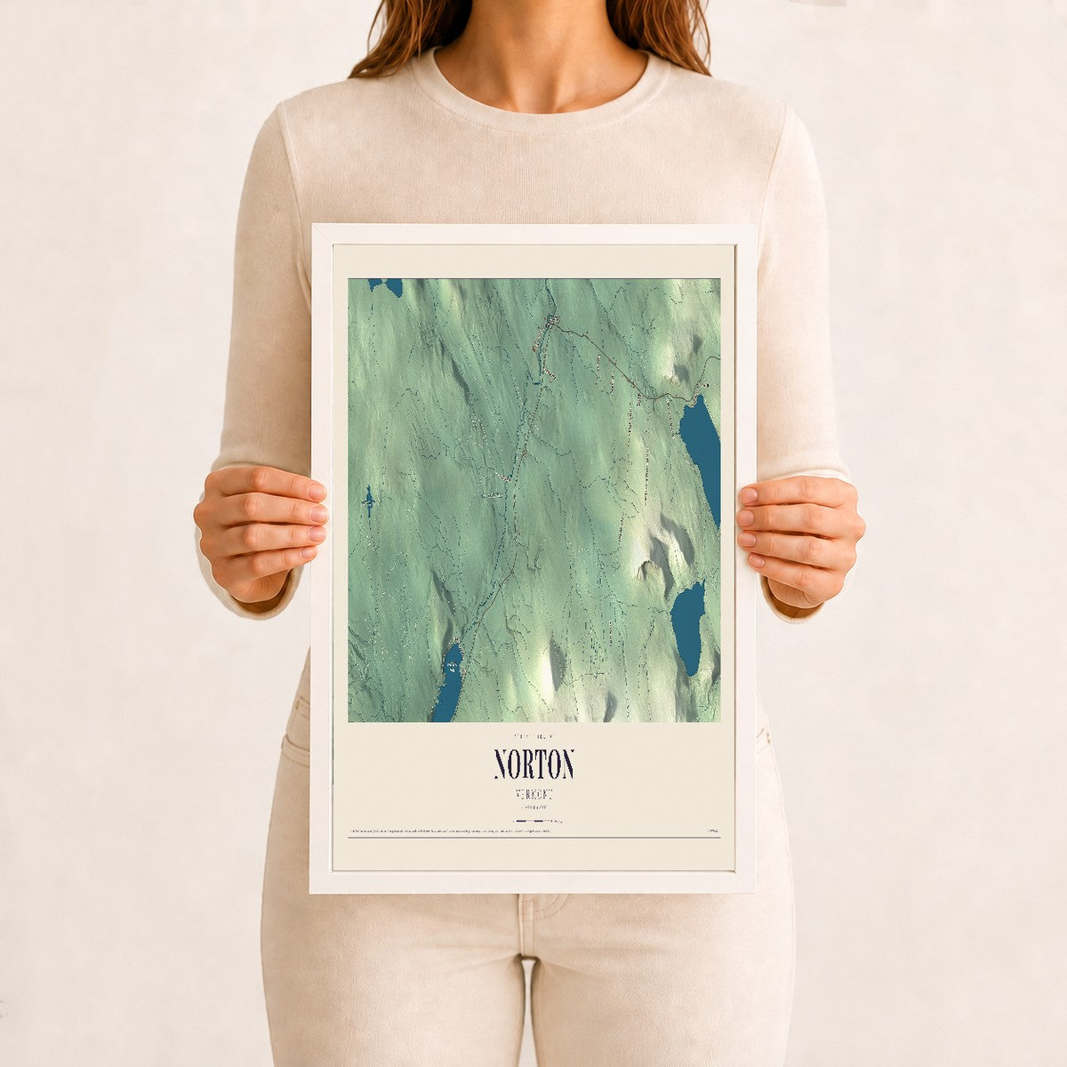 Norton, Vermont map print - 12 x 18 white Ayous wood frame
