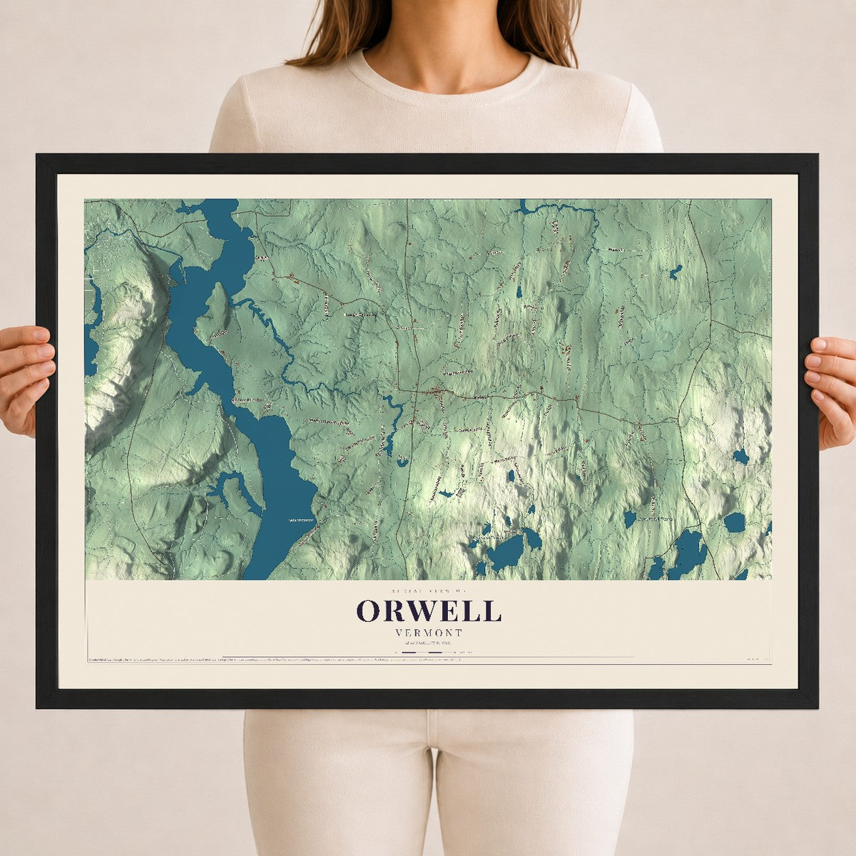 Map of Orwell, Vermont, 18 x 24 inch print in a black wood frame