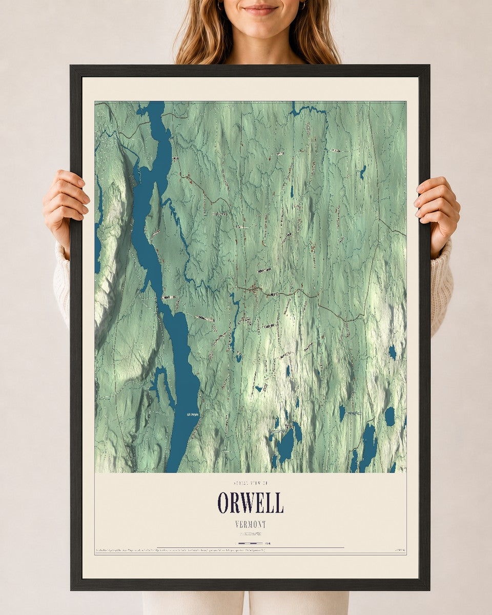 Orwell, Vermont map print - 24 x 36 black Ayous wood frame