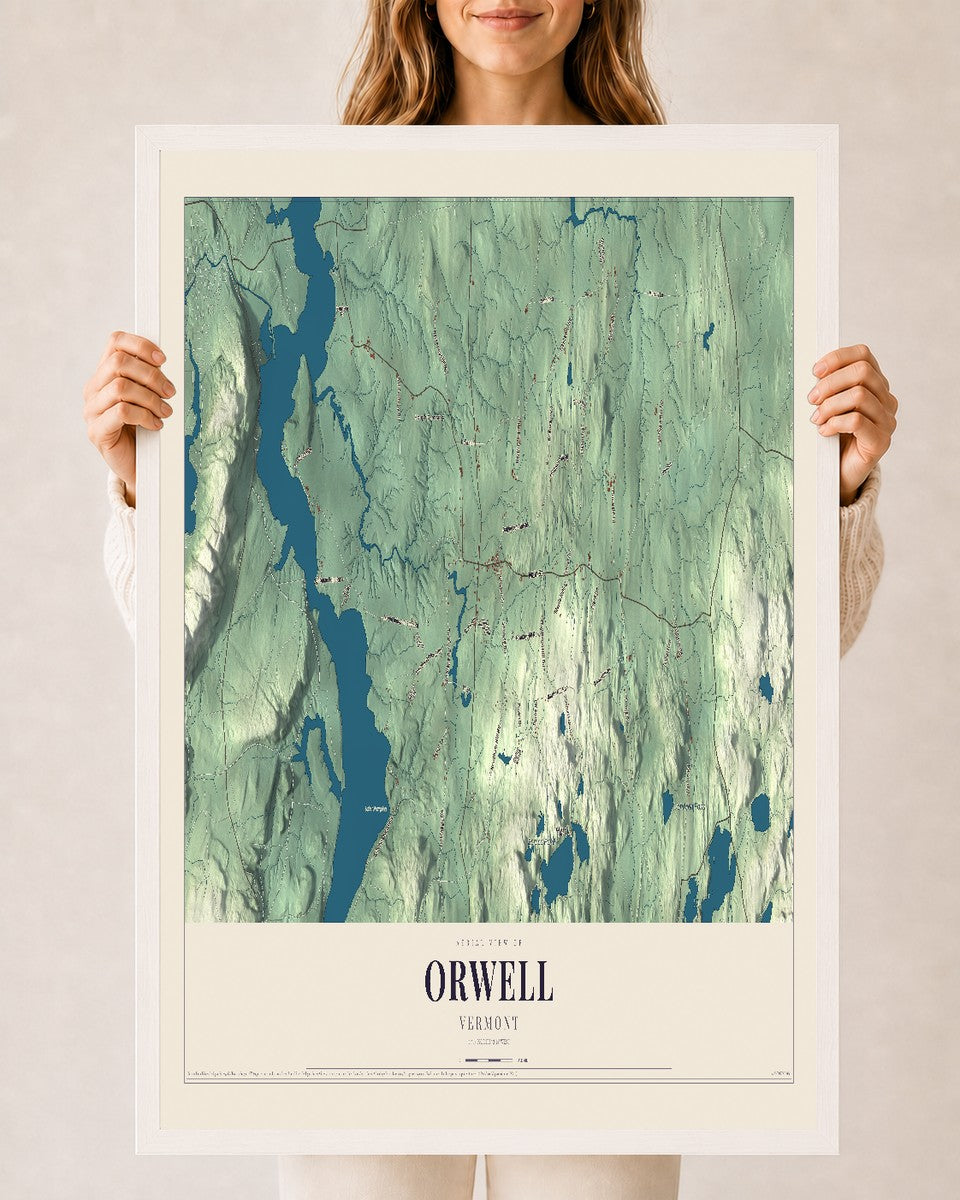 Orwell, Vermont map print - 24 x 36 white Ayous wood frame