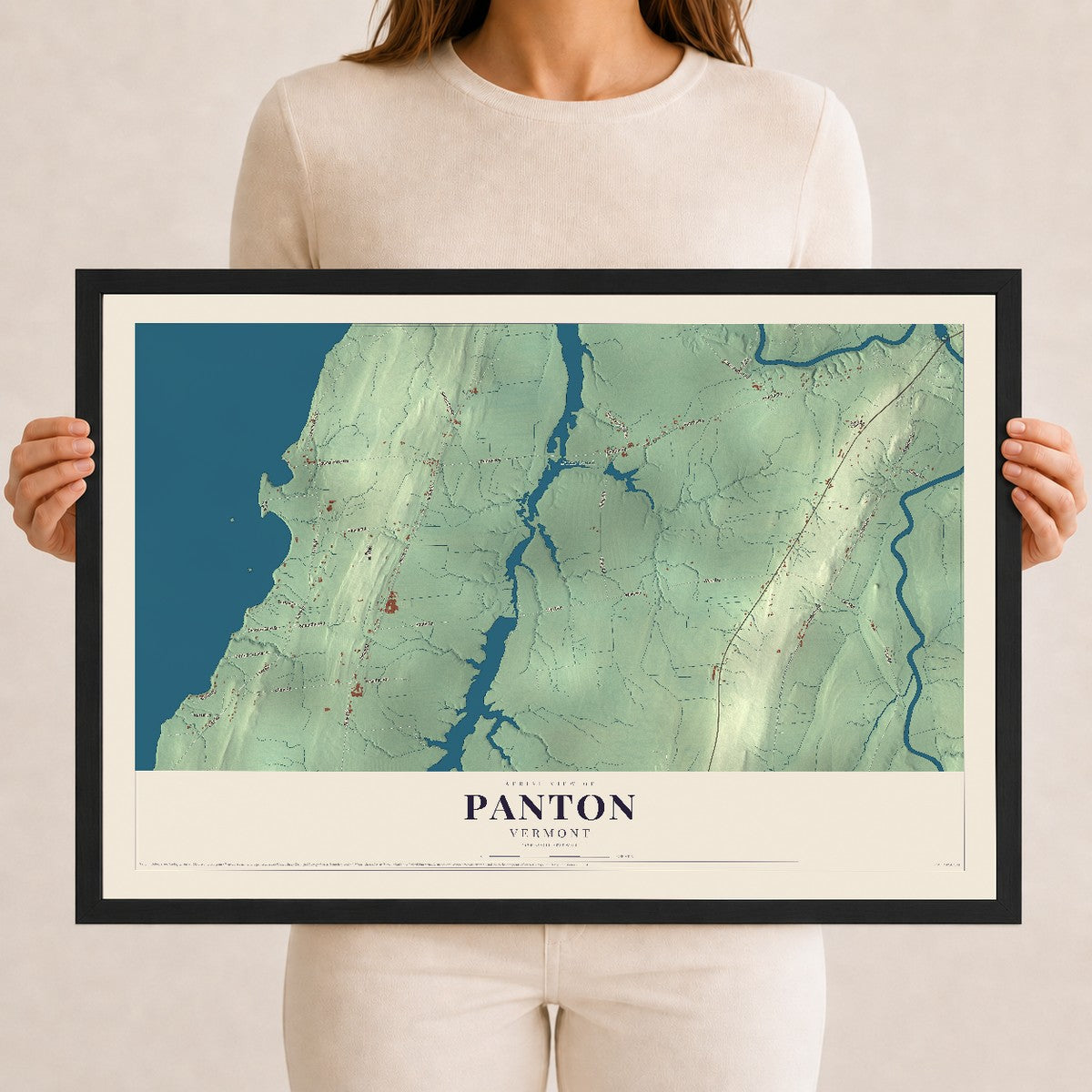 Map of Panton, Vermont, 12 x 18 inch print in a black wood frame