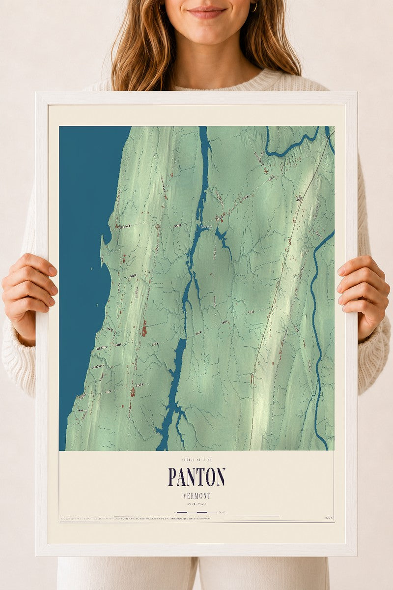 Panton, Vermont map print - 18 x 24 white Ayous wood frame