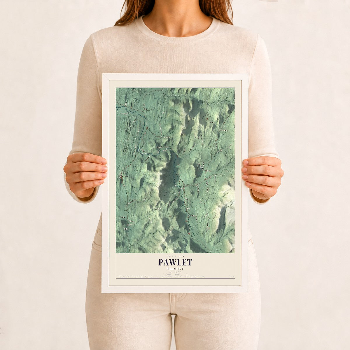 Pawlet, Vermont map print - 12 x 18 white Ayous wood frame