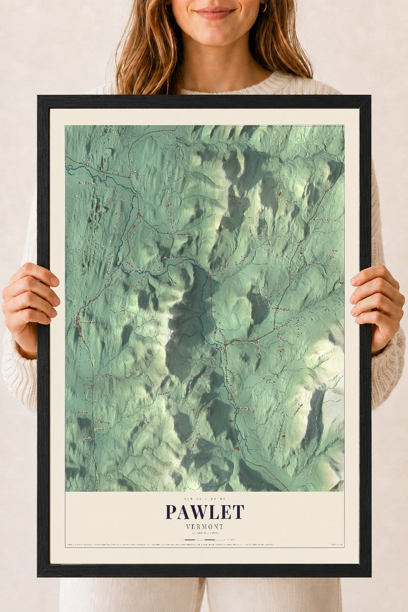 Pawlet, Vermont map print - 18 x 24 black Ayous wood frame
