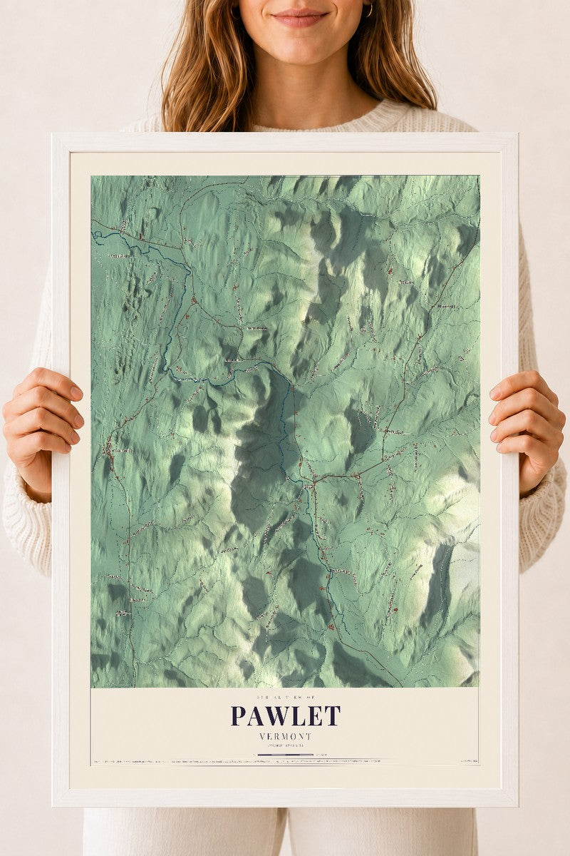 Pawlet, Vermont map print - 18 x 24 white Ayous wood frame