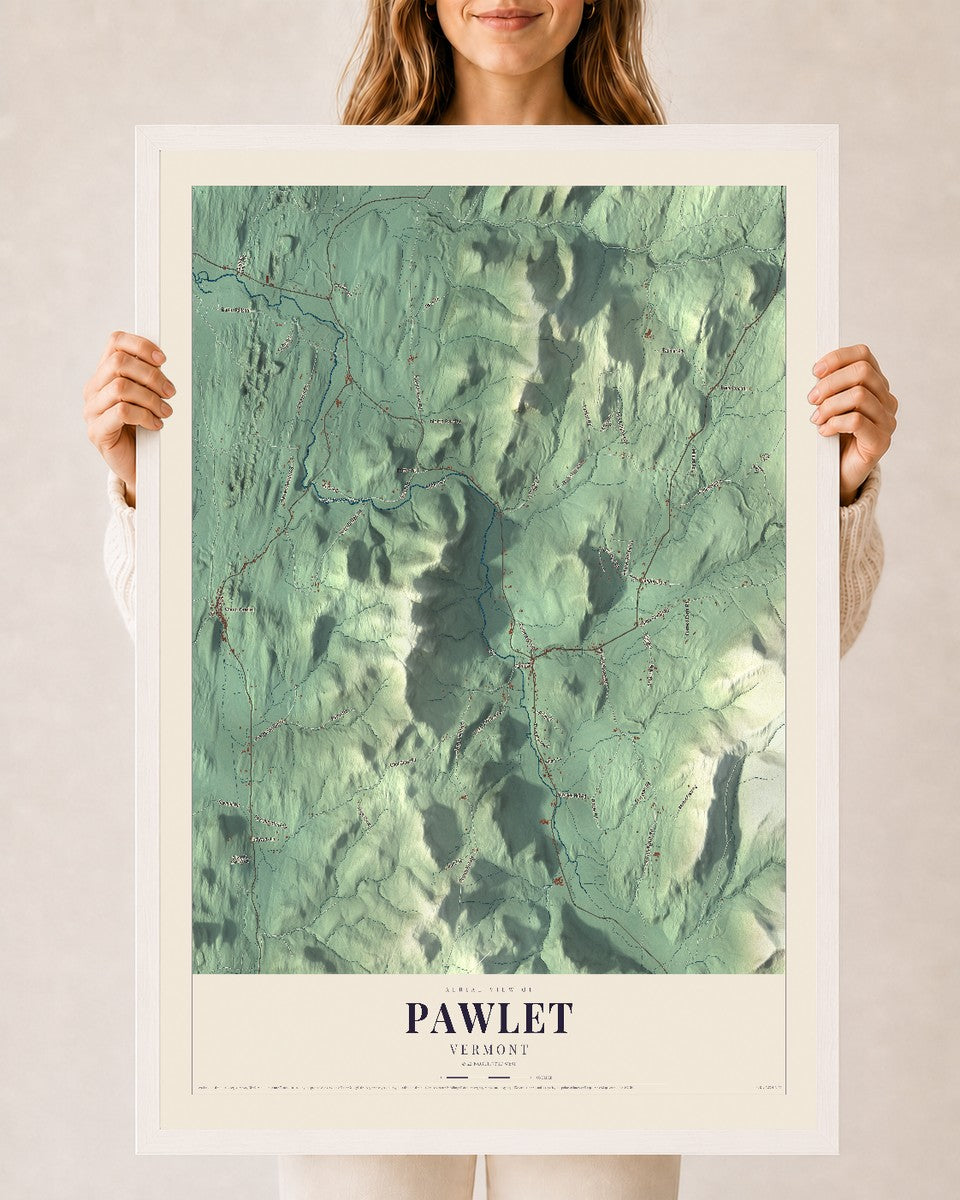 Pawlet, Vermont map print - 24 x 36 white Ayous wood frame