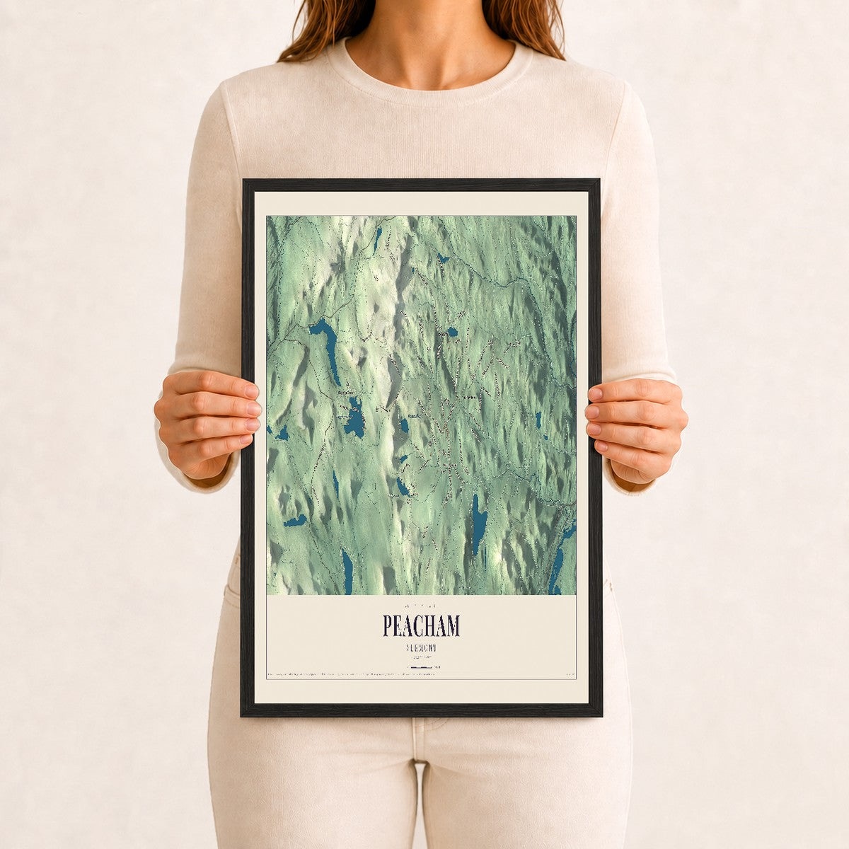 Peacham, Vermont map print - 12 x 18 black Ayous wood frame