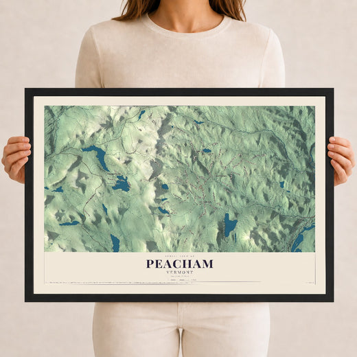 Map of Peacham, Vermont, 12 x 18 inch print in a black wood frame