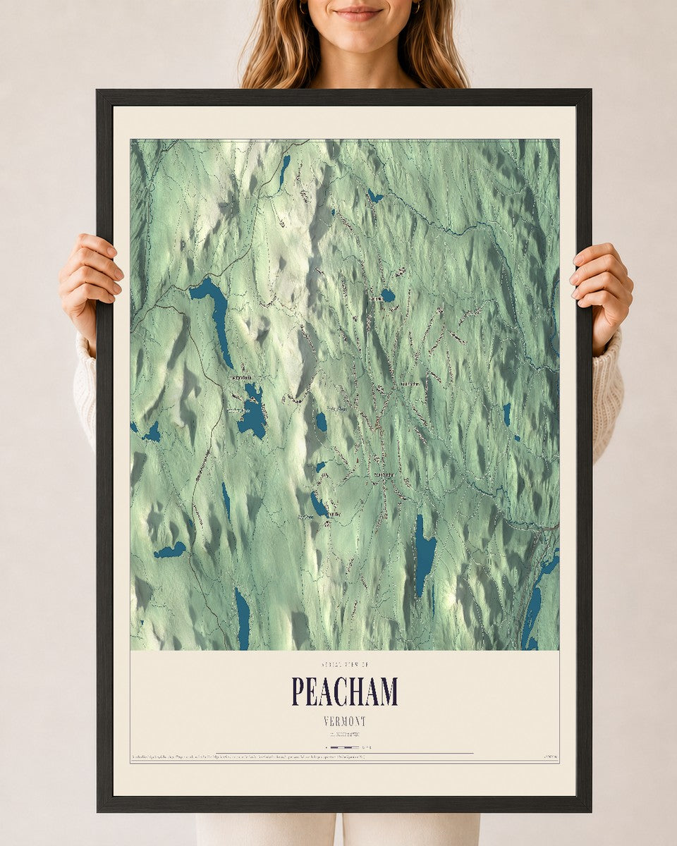 Peacham, Vermont map print - 24 x 36 black Ayous wood frame
