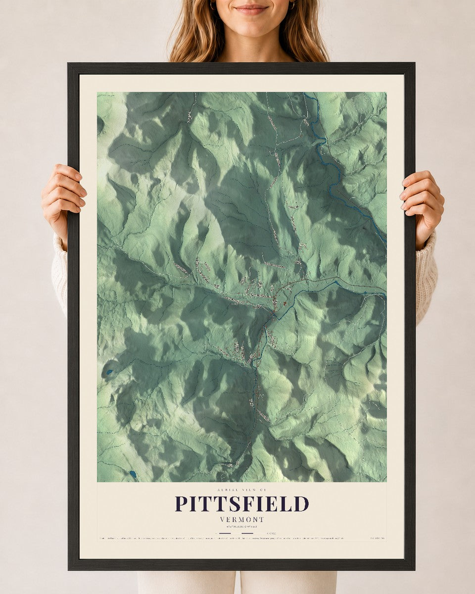 Pittsfield, Vermont map print - 24 x 36 black Ayous wood frame