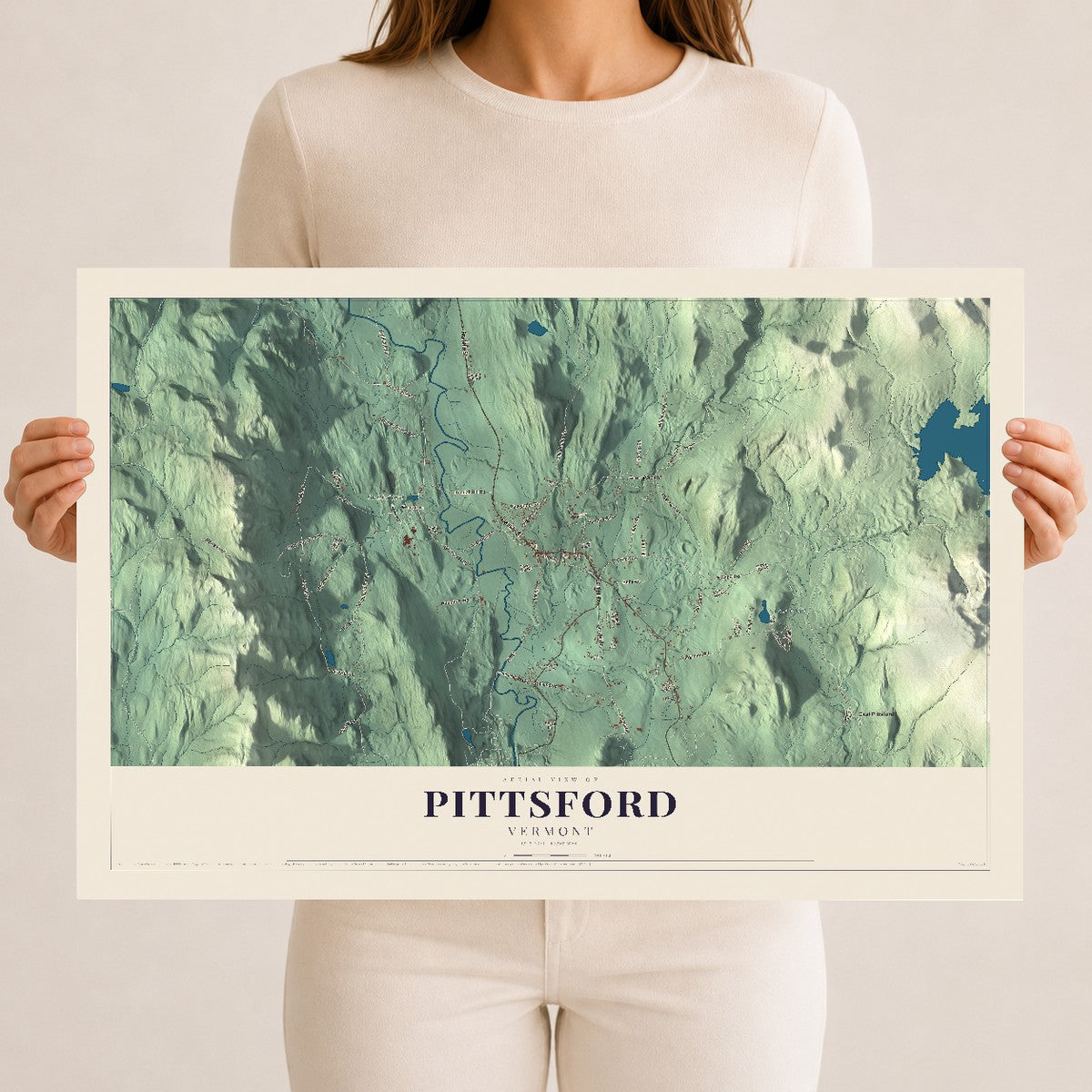 Map of Pittsford, Vermont, 12 x 18 inch unframed archival matte print