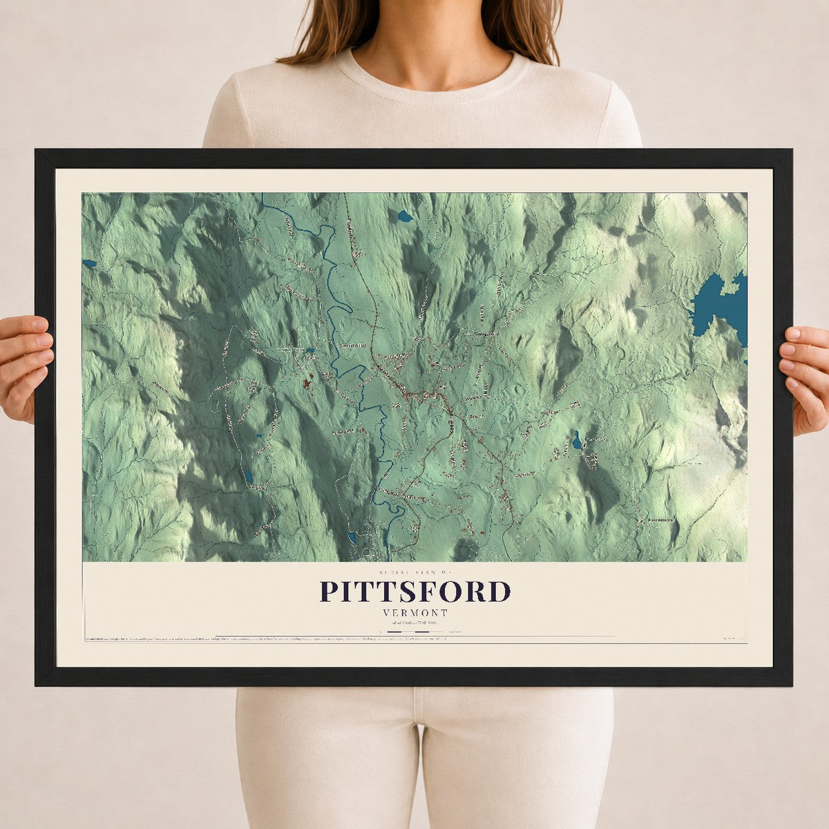 Map of Pittsford, Vermont, 18 x 24 inch print in a black wood frame