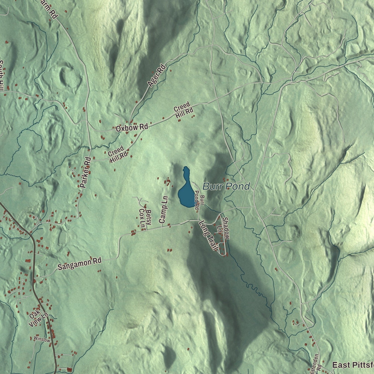 Terrain and local geography detail from the Pittsford, Vermont map