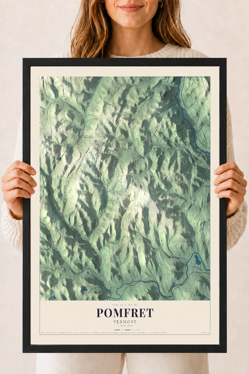 Pomfret, Vermont map print - 18 x 24 black Ayous wood frame