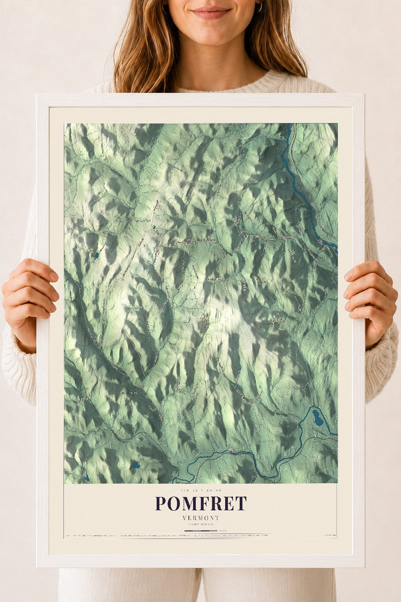 Pomfret, Vermont map print - 18 x 24 white Ayous wood frame